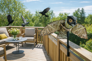 Lintujen karkotus terassilta pöllöpelättimen avulla